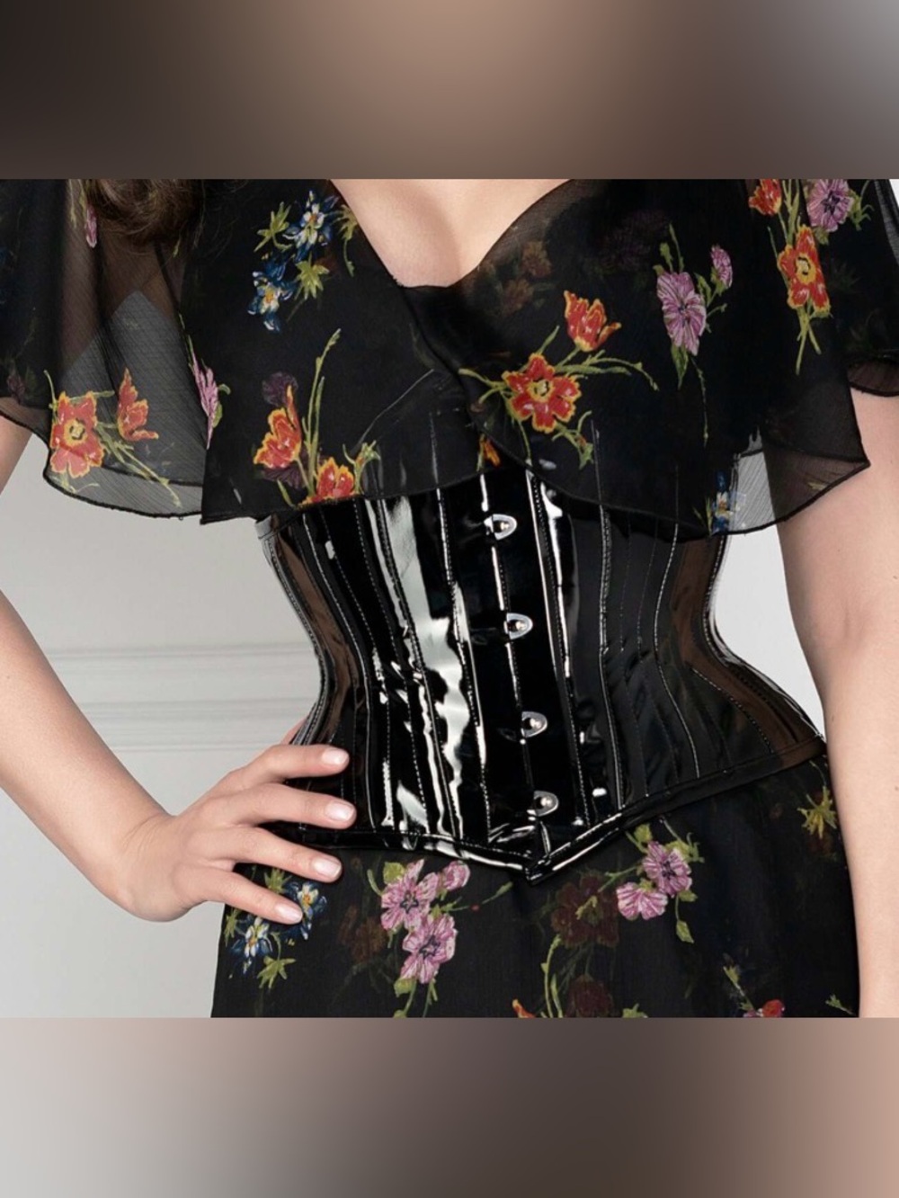 Corset Story Black PVC Patent Waist Training Waspie Underbust Corset Size 28 NWT